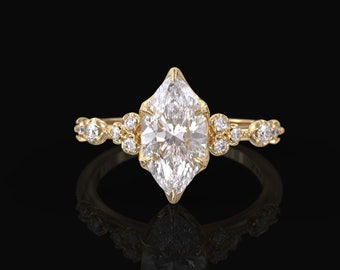 Marquise Engagement Ring 1 Carat & Natural Round Cut Diamond - Etsy