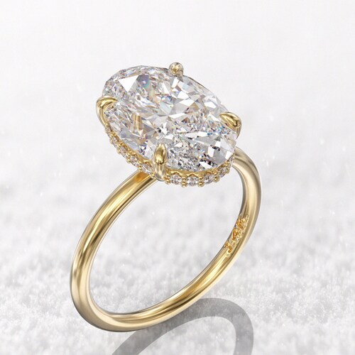 3 Carat Oval Lab Grown Diamond Engagement Ring Diamond Hidden - Etsy
