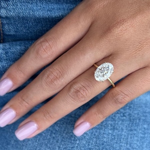 3.5 ct moissanite engagement ring, diamond Hidden halo, oval ring 12.5x8.5mm  14K/18K