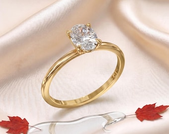 Oval Lab-Grown Diamond Solitaire Ring – Minimalist 14K Gold Band