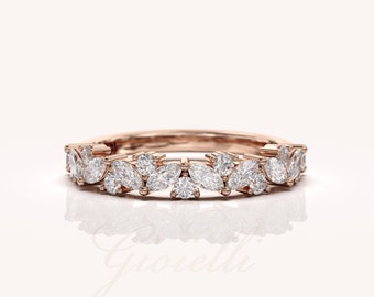 Marquise Cut Moissanite Engagement Band 14K Yellow Gold Wedding Band ...
