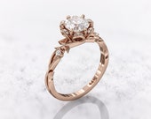 Diamond Twig Halo Engagement Ring, IGI CERTIFIED 1ct Lab