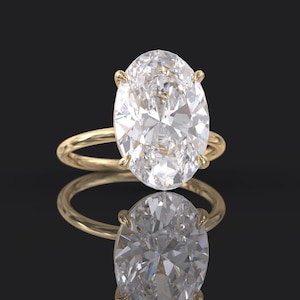 6ct oval solitaire moissanite engagement ring, 14\18k solid gold, elongated oval 15x10 mm, thin band 1.6mm