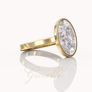 Oval solitaire moissanite engagement ring, 5.5ct oval, Bezel Setting Cathedral ring , 14K/18K gold 1.6mm thin band