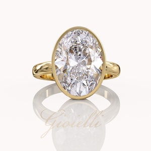 bezel oval engagement ring, Oval solitaire moissanite, 5.5ct oval, 14K/18K gold