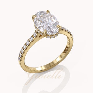 Oval Engagement Ring, 2ct moissanite Hidden halo ring, 14/18K gold cathedral wedding ring