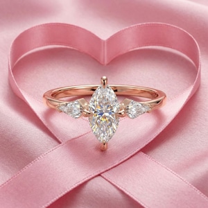 Art Deco Marquise Moissanite Engagement Ring with Kite Side Stones