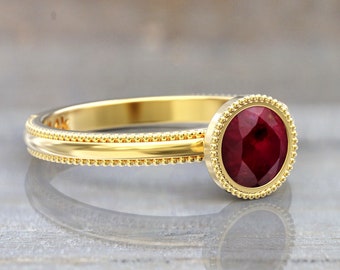 Ruby ring bezel Gold Ruby Ring Solitaire Promise ring, 6 mm birthstone ring, July Birthstone Ring, dainty ring, ruby ring for women