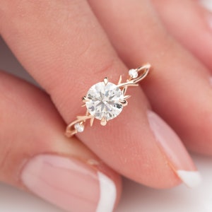 Diamond Twig Engagement Ring, IGI CERTIFIED 1ct Lab Diamond, Nature Ring, 14\18K gold