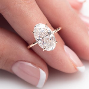 Hidden halo engagement ring, 4ct 13.7x8.5mm 1.61 ratio, skinny crushed ice oval moissanite ring, 1.8mm thin band Hidden halo diamond