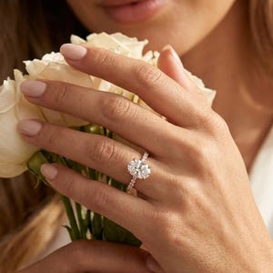 IGI Oval Lab Diamond Engagement Ring with Hidden Halo and Pavé Sides