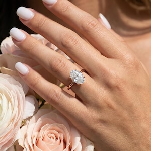 3 carat oval lab grown diamond Engagement Ring, diamond Hidden halo solitaire, 14\18K ,IGI CERTIFIED