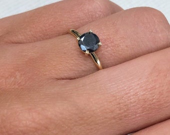 Black Diamond Rose Gold Engagement Ring, Bezel Promise Ring