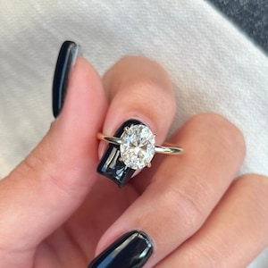 Oval Moissanite Engagement Ring, Minimalist 14k/18k Gold Solitaire