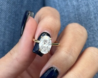 2 carat crushed Ice Oval Moissanite Engagement Ring, Hidden halo diamond, 14K / 18K Solid gold