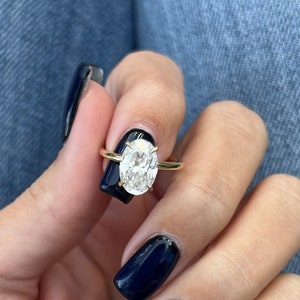 2 carat crushed Ice Oval Moissanite Engagement Ring, Hidden halo diamond, 14K / 18K Solid gold