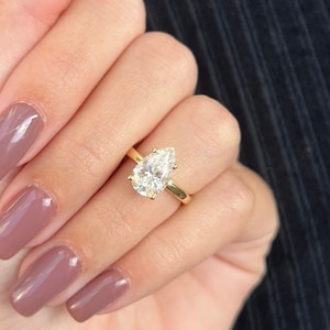 diamond solitaire engagement ring, 2ct pear cut IGI CERTIFIED Lab Grown Diamond, low profile setting 14\18K solid gold