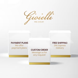 May include: Three white boxes with gold trim, each with a different message. The first box says "PAYMENT PLANS We offer payment plans". The second box says "CUSTOM ORDER Message us for any request!". The third box says "FREE SHIPPING DHL Express Delivery".