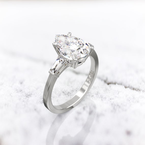 Horizontal Baguette Pear Shaped diamond Ring In 18K White Gold |  Fascinating Diamonds