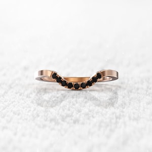 Curved  14K Gold Stack Ring With Black Diamond 1.5mm band