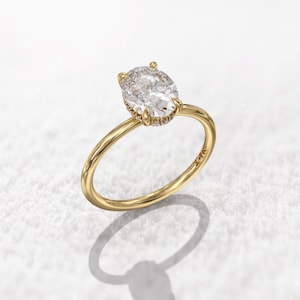 1.5 carat hidden halo oval moissanite engagement ring, 14\18K Solid Gold Ring