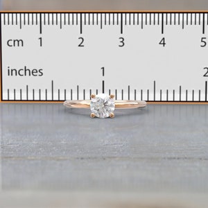 White Sapphire Engagement Ring 4 Prong 1CT Round Solitaire 14k Solid Rose Gold minimalist Ring image 9