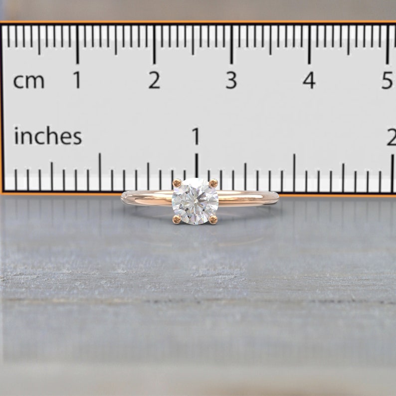 White Sapphire Engagement Ring 4 Prong 1CT Round Solitaire 14k Solid Rose Gold minimalist Ring image 9