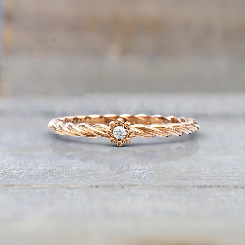 Art deco engagement ring alternative Diamond Ring Women Stackable Anniversary Rose gold Art deco Unique Promise Floral ring Bridal gift
