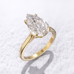 3ct pear cut moissanite engagement ring, 8x12.5mm 1.5 ratio tear drop 14\18k thin band & Pave bridge natural diamond