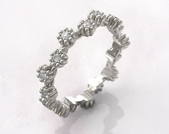 Anillos de boda para mujer, anillo de eternidad completo, regalo de aniversario, joyería nupcial Art Deco, anillo de diamantes de oro blanco de 14 k, anillo fino único apilable, regalo