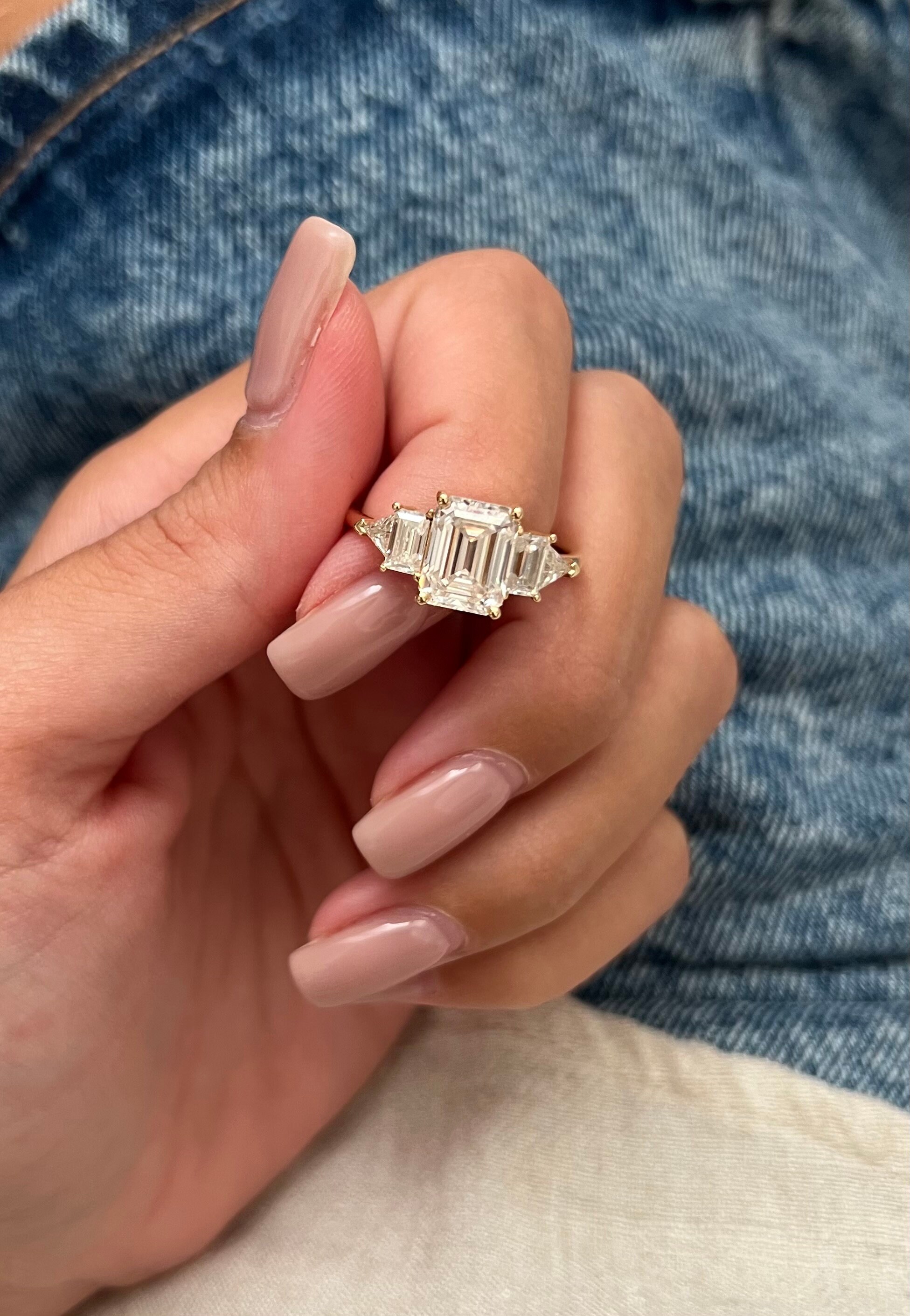 Five Stone Unique Engagement Ring, 2.5ct Emerald Cut,baguette Triangle  Moissanite Ring, 1.8mm Thin Band -  Canada