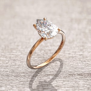 2ct diamond solitaire engagement ring, IGI Certified Lab Grown Diamond, Pear Shaped Teardrop Ring 14K/18K