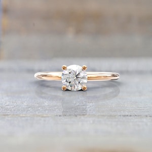 White Sapphire Engagement Ring 4 Prong 1CT Round Solitaire 14k Solid Rose Gold minimalist Ring image 6