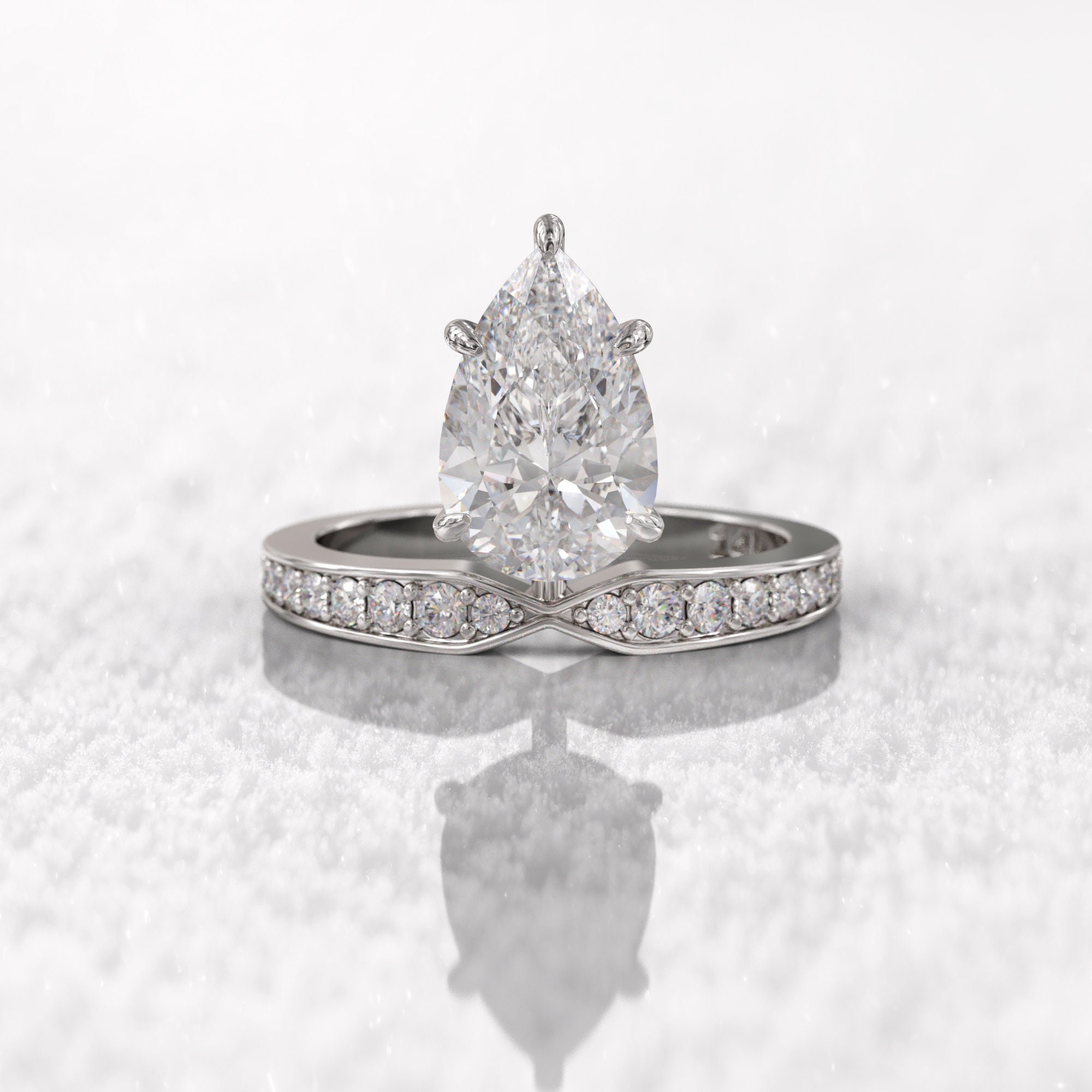 14Kホワイトゴールド、2カラットのペアシェイプ婚約指輪、11×7mmの
