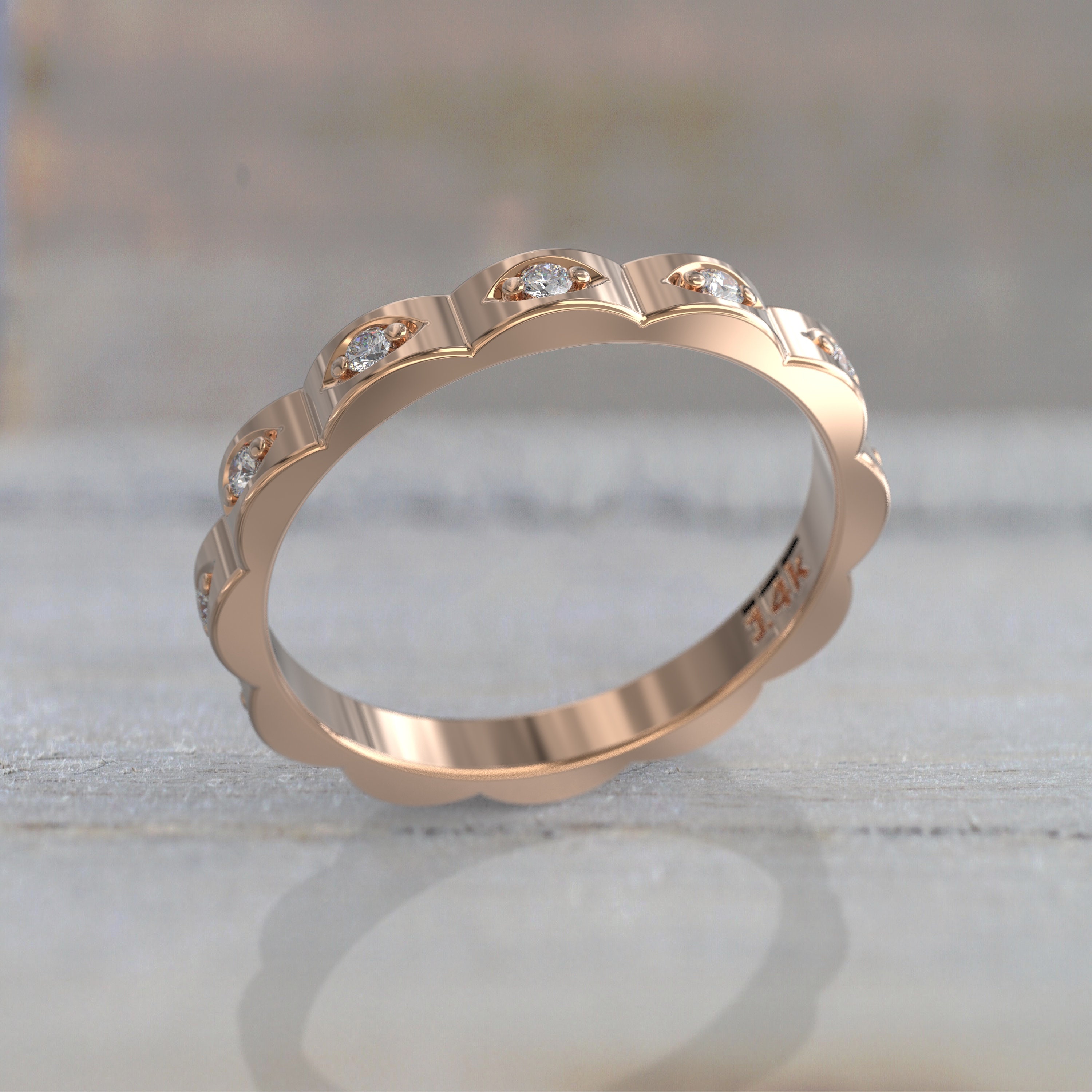 Vintage Inspired Diamond Eternity Ring 14k Yellow Gold 2.5 Mm Thin Ring ...