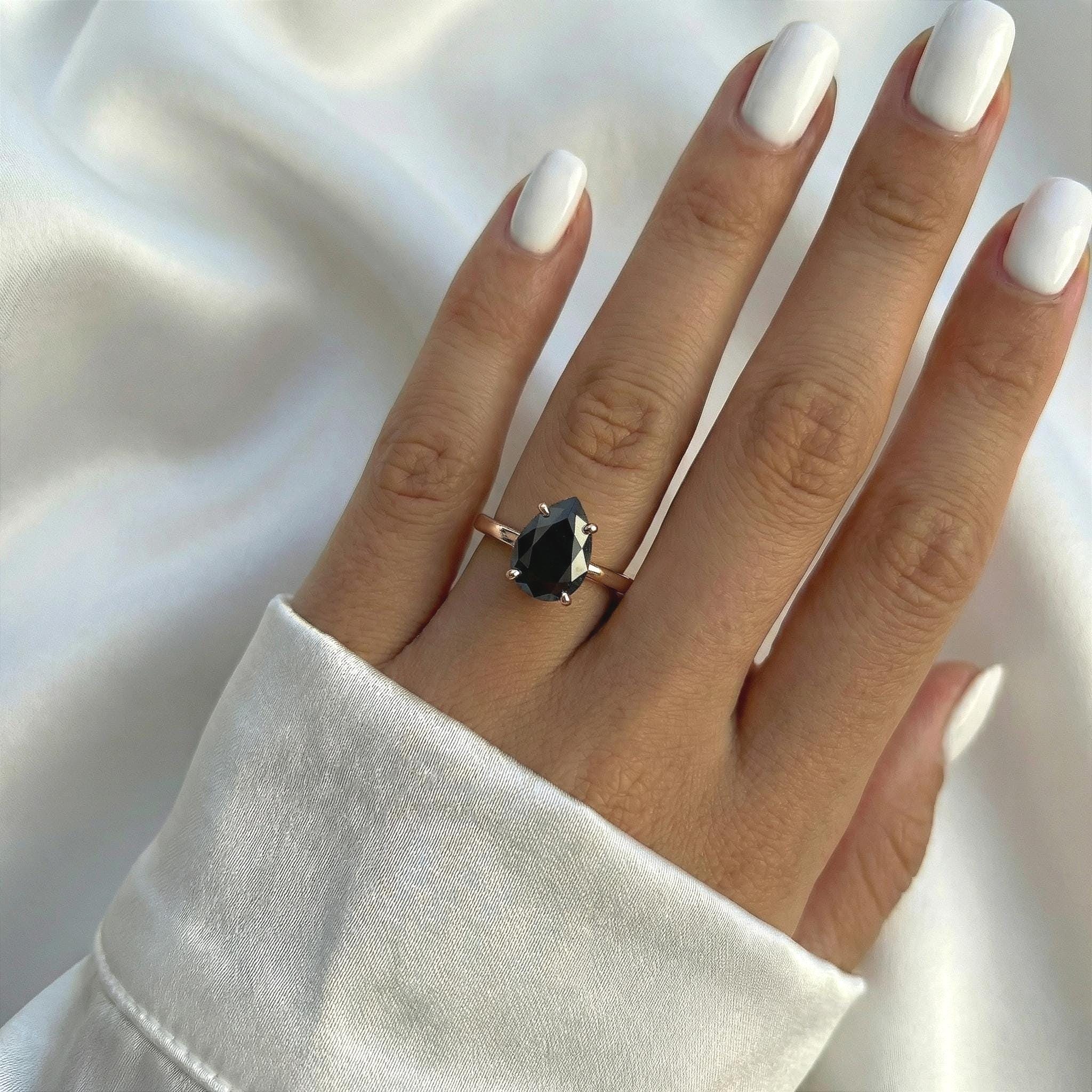 Black Onyx Ring, 14K Rose Gold Pear Teardrop Solitaire Ring - Etsy