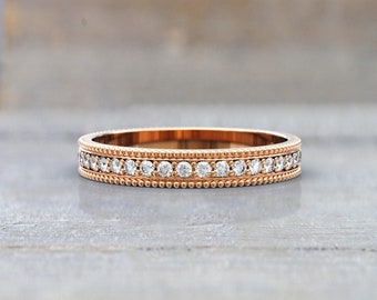 Wedding Bands Women Full Eternity ring Anniversary Gift Art Deco Bridal Jewelry 14k Rose Gold Diamond Ring Stackable Unique Thin Ring Gift