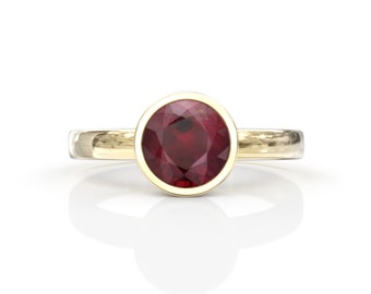 Ruby Ring 1 Carat Bezel Ruby Solitaire Red Gemstone 14K Gold Ruby Engagement Ring July Birthstone Ring Ruby Rings For Women