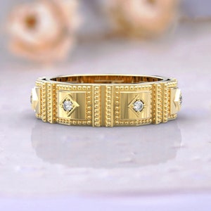 Wide Diamond Wedding Band 14k Gold Ring - Etsy