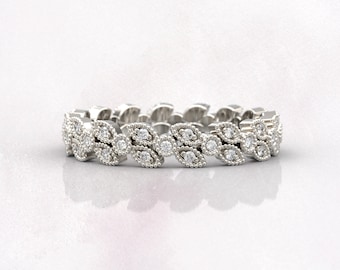 Anillos de boda para mujer, anillo de eternidad completo, regalo de aniversario, joyería nupcial Art Deco, anillo de diamantes de oro blanco de 14 k, anillo fino único apilable, regalo