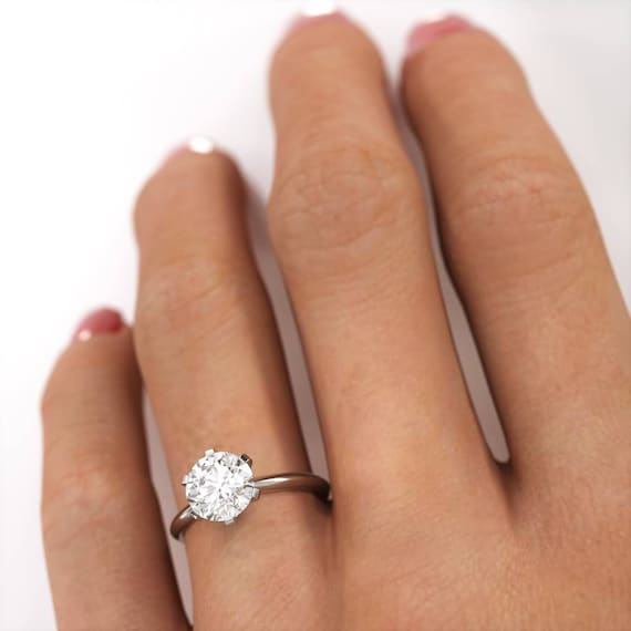 2ct solitaire engagement ring 6 Prong Setting 8mm Round Brilliant moissanite knife edge band