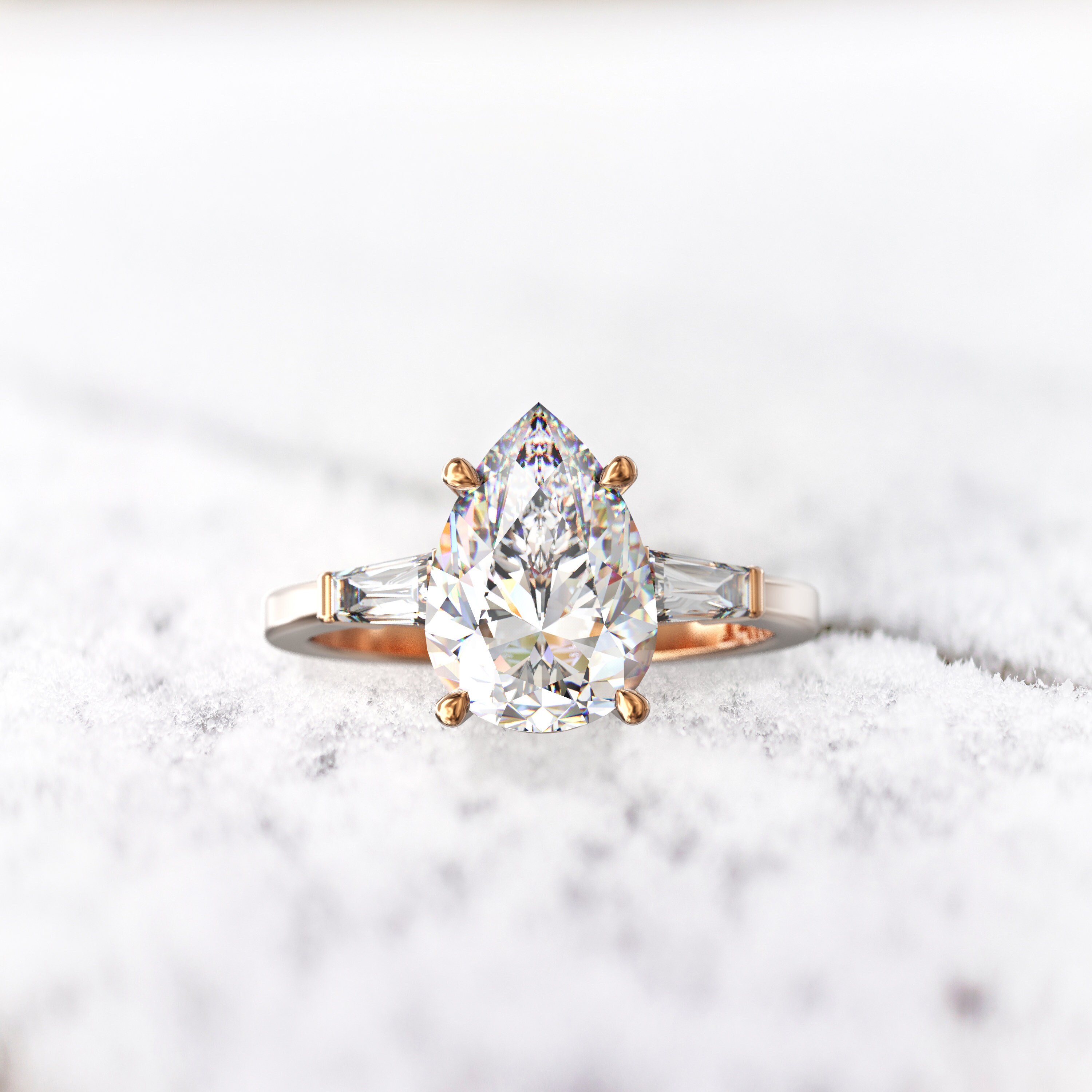 Pear Cut Engagement Ring Multi Stone Baguette Bridal Ring | Etsy