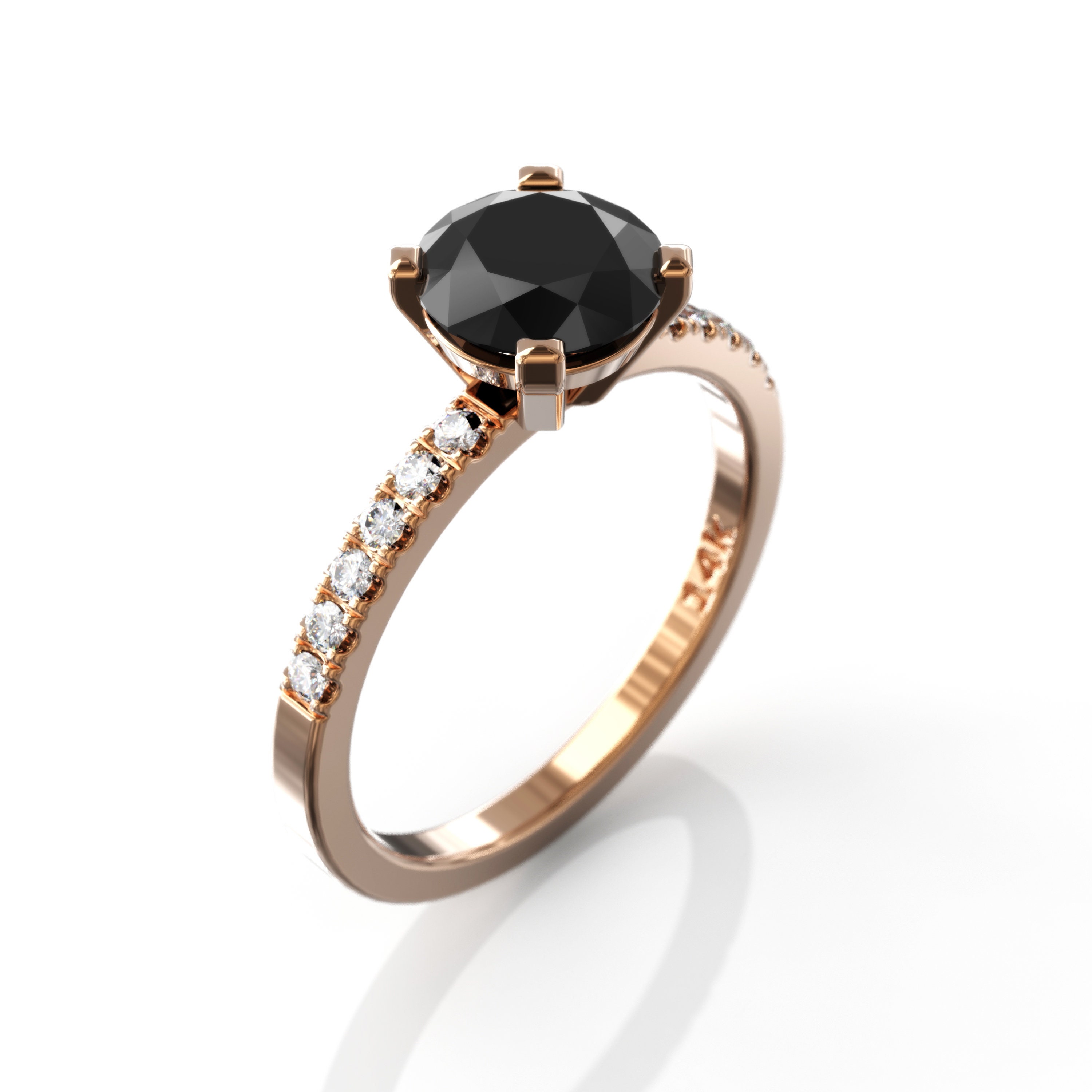 1.5 Carat Black Diamond Ring With 0.18ct Diamonds Accents 4 Prong