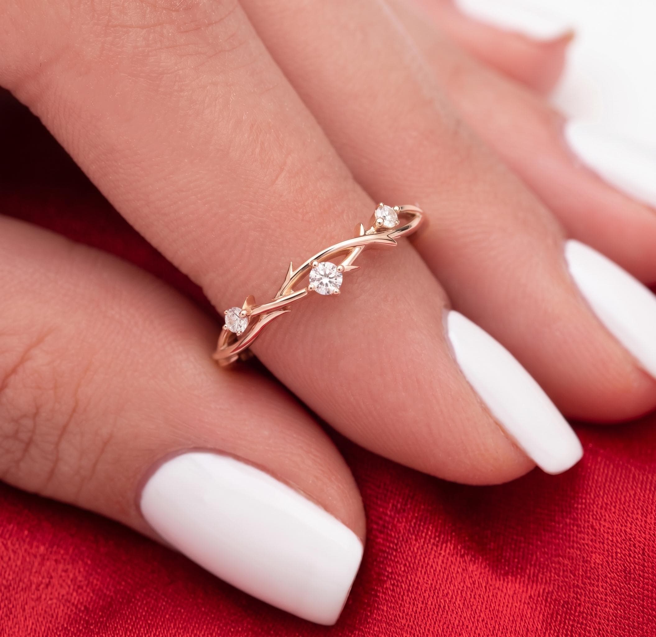 Rose Gold Twig Lab Diamond Celtic Wedding Ring, Nature Inspired - Etsy