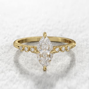 1.5 carat Moissanite Marquise Engagement Ring, 6 natural diamond art deco style
