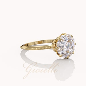 Moissanite Octagon Ring, Solitaire bezel engagement ring, 2ct moissanite knife edge 1418k gold milgrain ring image 6