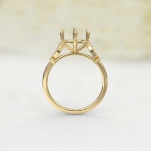Art Deco Style Semi-Mount Emerald Cut Engagement Ring with Side Stone Diamonds and 1.5mm Cathedral Band in 14K/18K Gold