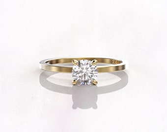 Solitaire Moissanite Ring Round Cut 0.5ct Moissanite 4 Prongs Solitaire 14k Gold Engagement Ring 1.3mm thin band