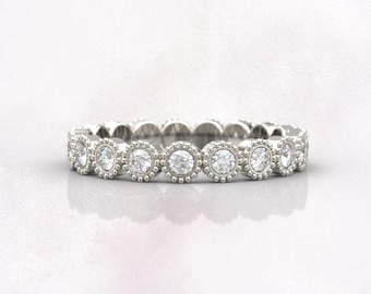 Anillos de boda para mujer, anillo de eternidad completo, regalo de aniversario, joyería nupcial Art Deco, anillo de diamantes de oro blanco de 14 k, anillo fino único apilable, regalo
