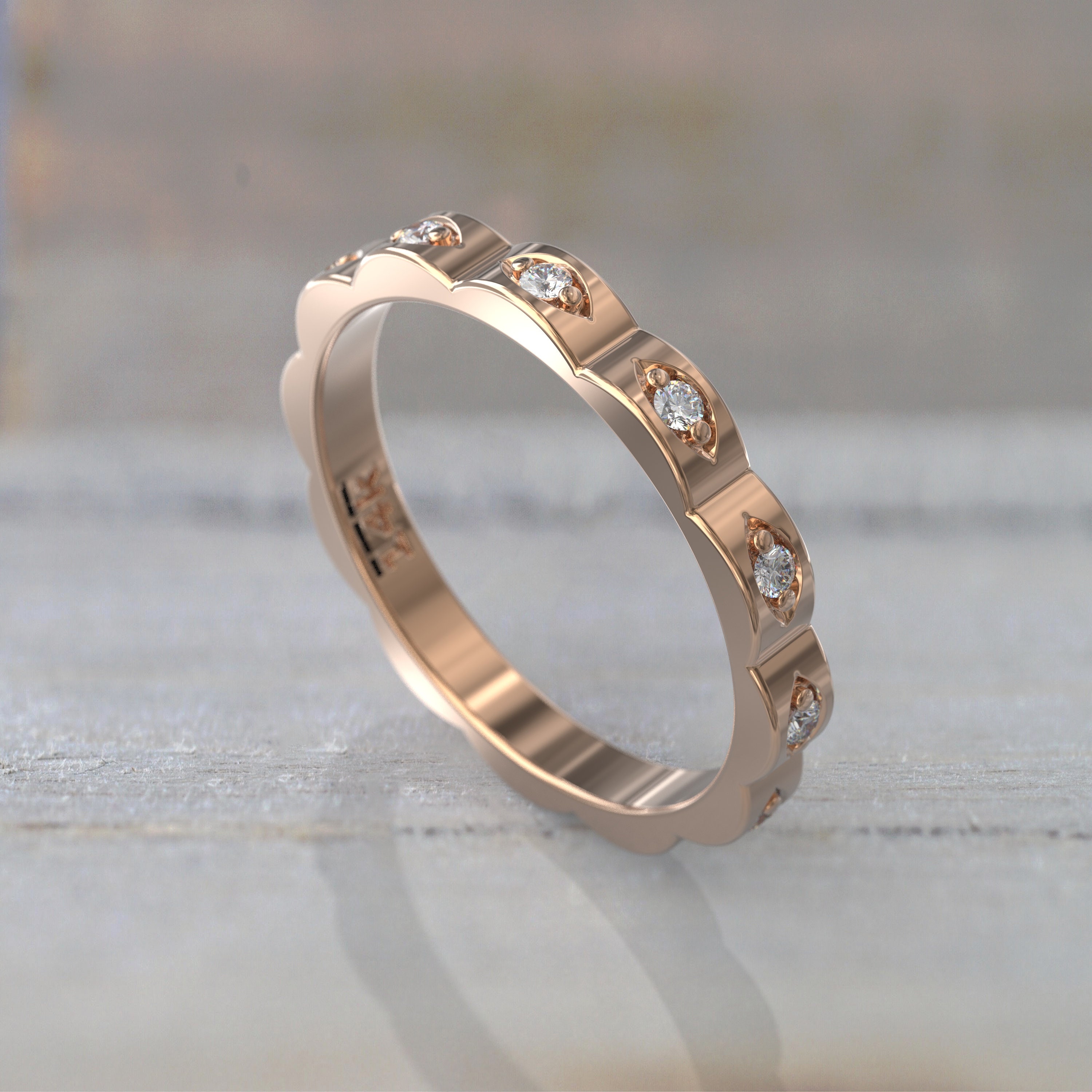 Vintage Inspired Diamond Eternity Ring 14k Yellow Gold 2.5 Mm Thin Ring ...